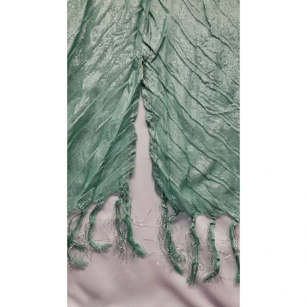 Anthropologie Ombre Pleated Metallic Wrap Shawl Coral Green Fringe One Size NWT